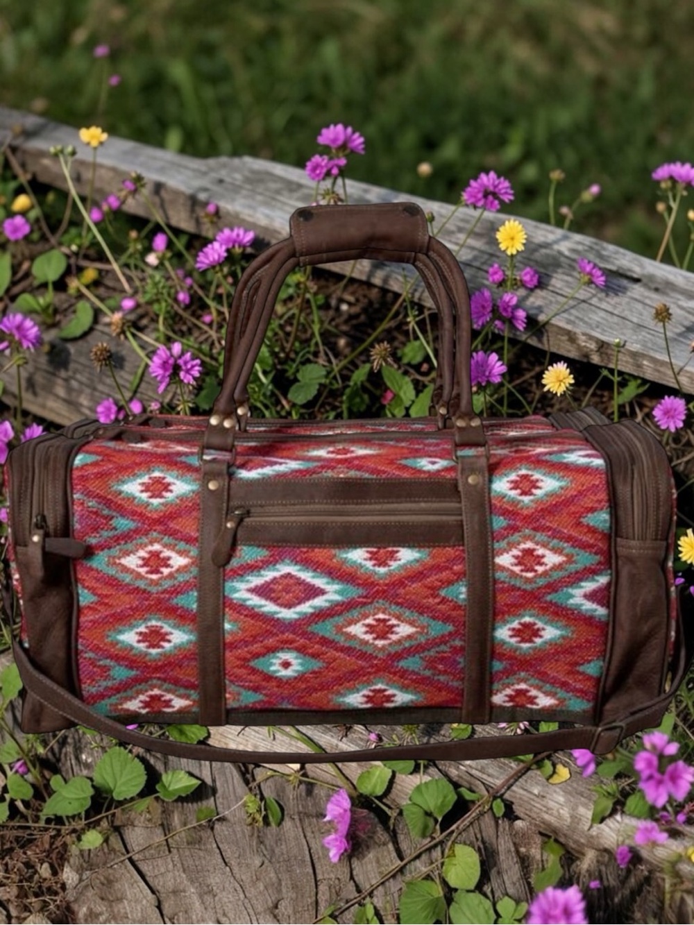 Myra Pink Turquoise Western Weekender Duffel Bag Cowgirl Boho Travel Carry On